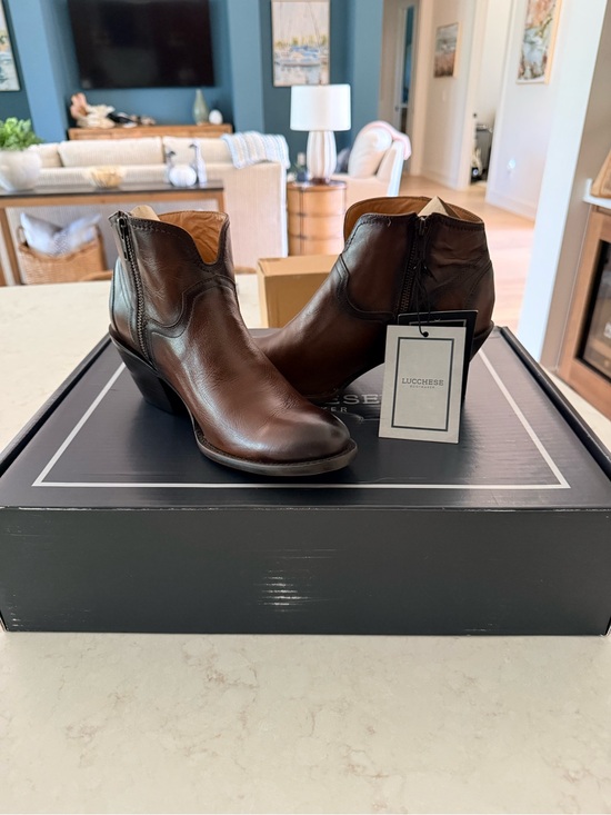 Lucchese Shoes - Lucchese Brown Leather Western Ankle Booties